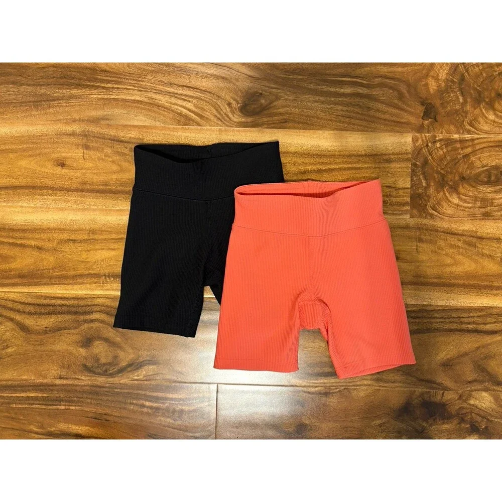 Gap Kids Ribbed Bike Shorts, Black and Coral, Size 4T